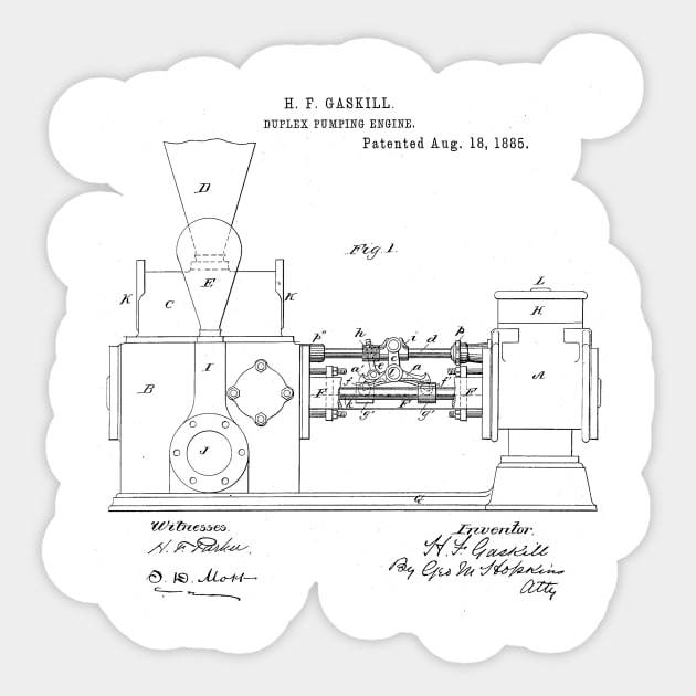 Duplex Pumping Engine Vintage Patent Hand Drawing Funny Novelty Gift Sticker by TheYoungDesigns